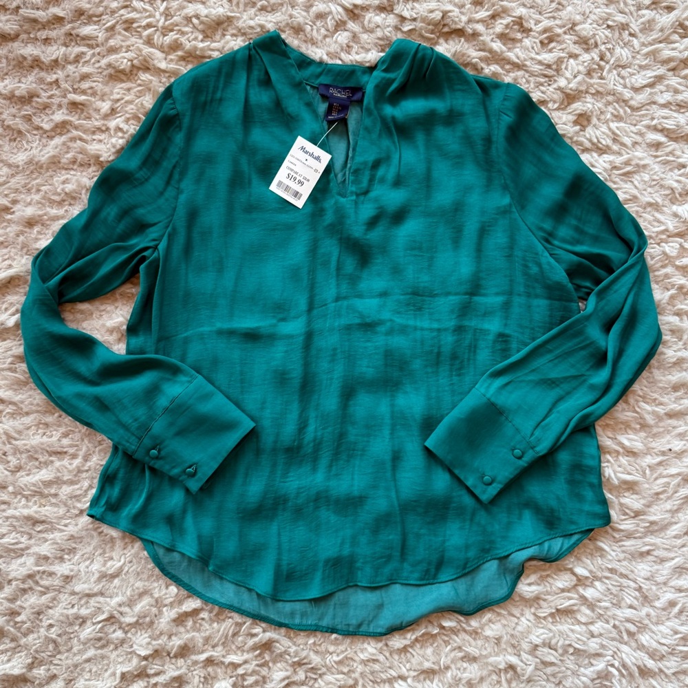 NWT Long sleeve green blouse Rachel brand women’s size Large